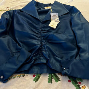 Talbots Pure Silk Blue Blouse Rhinestone Buttons  NWT Holiday Evening Wear